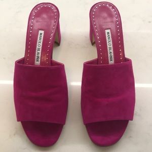 Manolo Blahnik Magenta Suede Mules